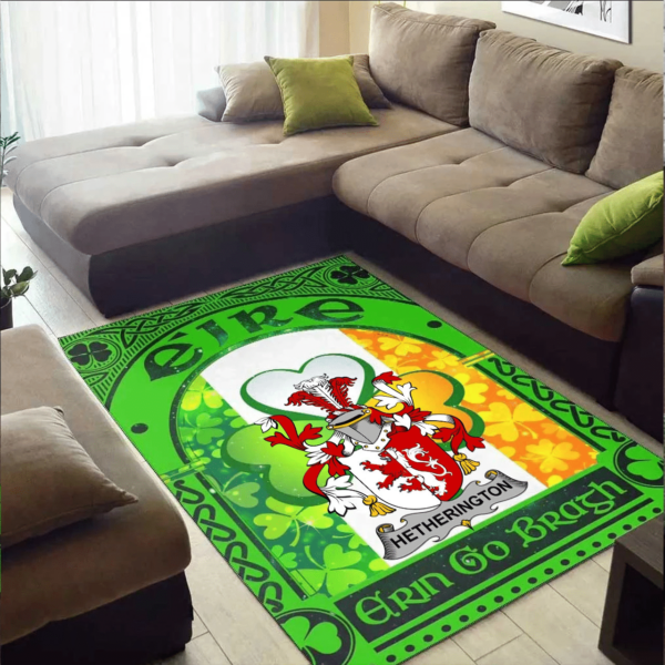 Ireland Area Rug - Hetherington Family Crest Area Rug - Irish Shamrock With Ireland Flag - Image 2