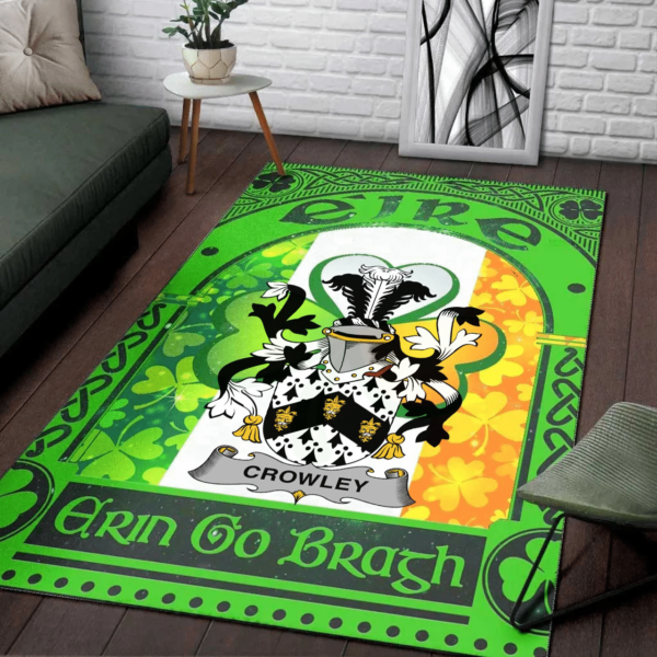 Ireland Area Rug - Crowley Family Crest Area Rug - Irish Shamrock With Ireland Flag