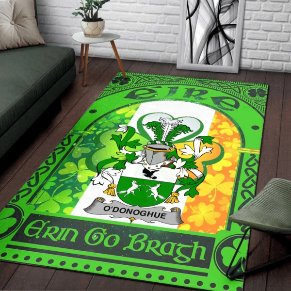 Ireland Area Rug - O'Donoghue Family Crest Area Rug - Irish Shamrock With Ireland Flag