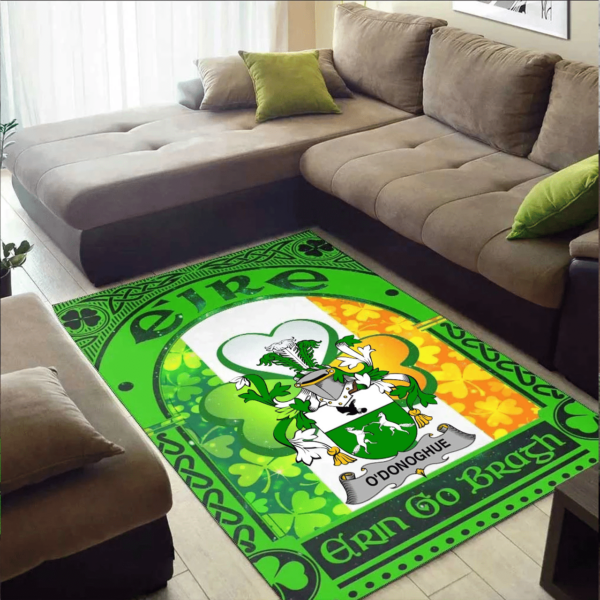 Ireland Area Rug - O'Donoghue Family Crest Area Rug - Irish Shamrock With Ireland Flag - Image 2