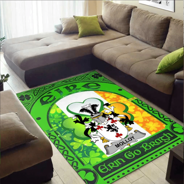 Ireland Area Rug - Molloy or O'Mulloy Family Crest Area Rug - Irish Shamrock With Ireland Flag - Image 2