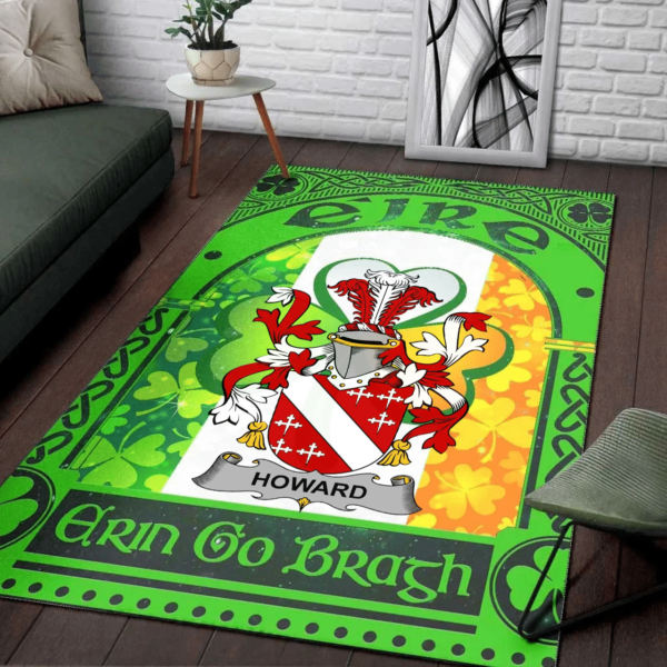 Ireland Area Rug - Howard Family Crest Area Rug - Irish Shamrock With Ireland Flag