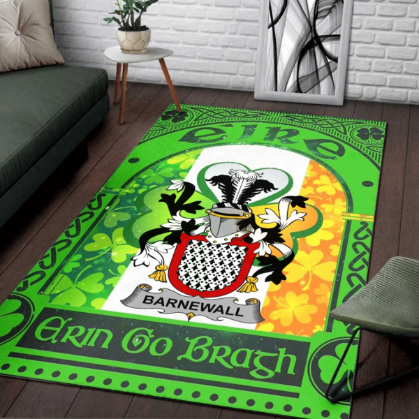 Ireland Area Rug - Barnewall Family Crest Area Rug - Irish Shamrock With Ireland Flag