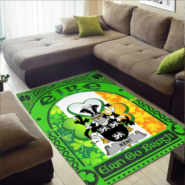 Ireland Area Rug - Kent Family Crest Area Rug - Irish Shamrock With Ireland Flag - Image 2