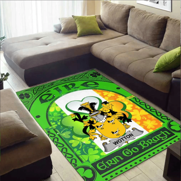 Ireland Area Rug - Wotton Family Crest Area Rug - Irish Shamrock With Ireland Flag - Image 2