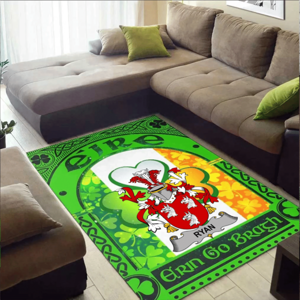 Ireland Area Rug - Ryan or O'Mulrian Family Crest Area Rug - Irish Shamrock With Ireland Flag - Image 2