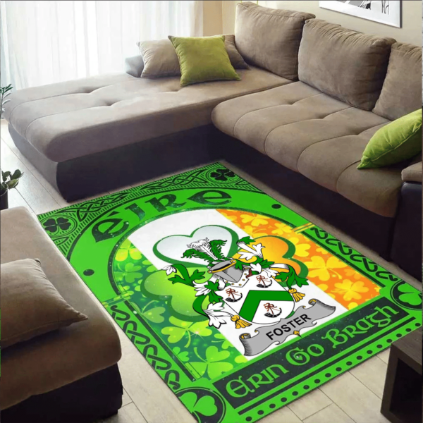 Ireland Area Rug - Foster Family Crest Area Rug - Irish Shamrock With Ireland Flag - Image 2