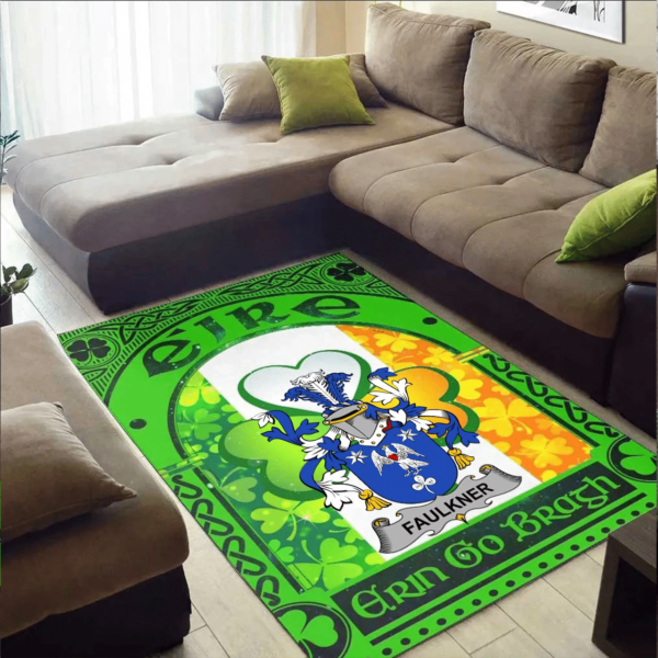 Ireland Area Rug - Faulkner Family Crest Area Rug - Irish Shamrock With Ireland Flag - Image 2