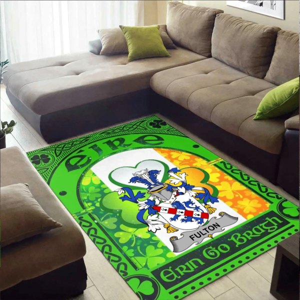 Ireland Area Rug - Fulton Family Crest Area Rug - Irish Shamrock With Ireland Flag - Image 2