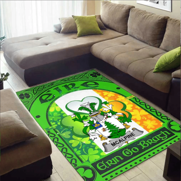 Ireland Area Rug - McAlpine or MacAlpin Family Crest Area Rug - Irish Shamrock With Ireland Flag - Image 2