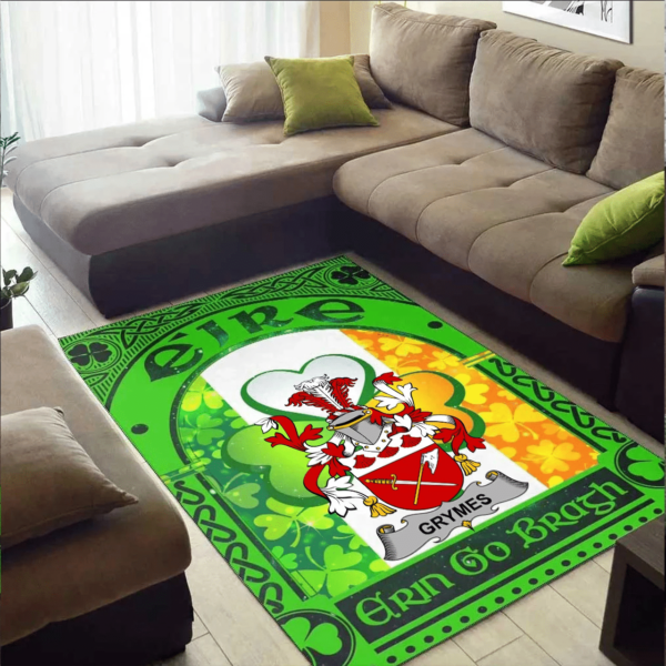 Ireland Area Rug - Grymes Family Crest Area Rug - Irish Shamrock With Ireland Flag - Image 2