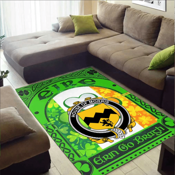 Ireland Area Rug - House of MORRIS Family Crest Area Rug - Irish Shamrock With Ireland Flag - Image 2