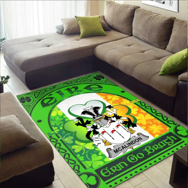 Ireland Area Rug - McAlindon or McAlindem Family Crest Area Rug - Irish Shamrock With Ireland Flag - Image 2