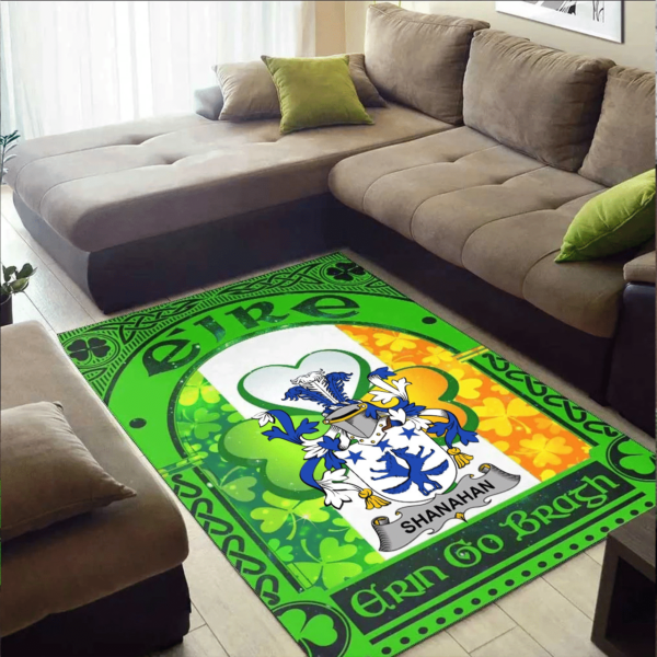 Ireland Area Rug - Shanahan or O'Shanahan Family Crest Area Rug - Irish Shamrock With Ireland Flag - Image 2