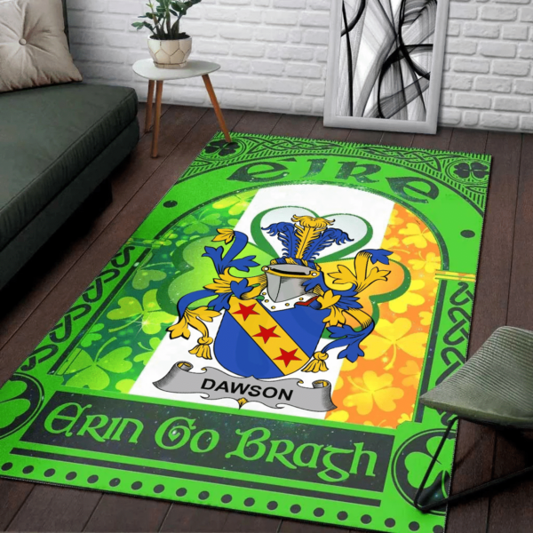 Ireland Area Rug - Dawson Family Crest Area Rug - Irish Shamrock With Ireland Flag