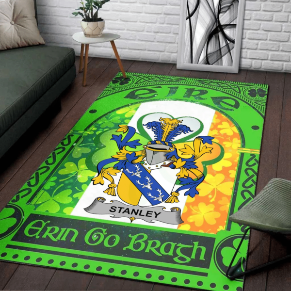 Ireland Area Rug - Stanley Family Crest Area Rug - Irish Shamrock With Ireland Flag