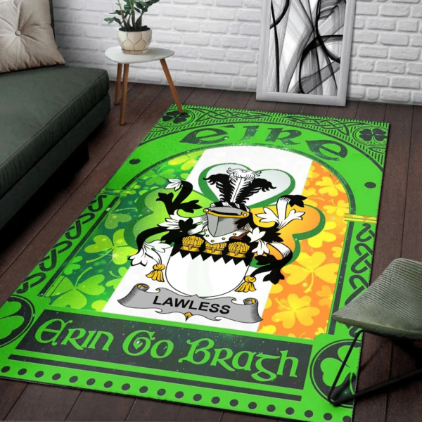 Ireland Area Rug - Lawless Family Crest Area Rug - Irish Shamrock With Ireland Flag