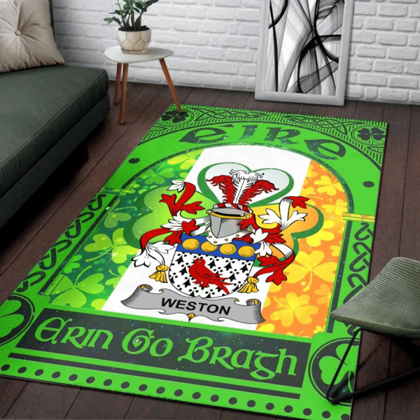 Ireland Area Rug - Weston Family Crest Area Rug - Irish Shamrock With Ireland Flag