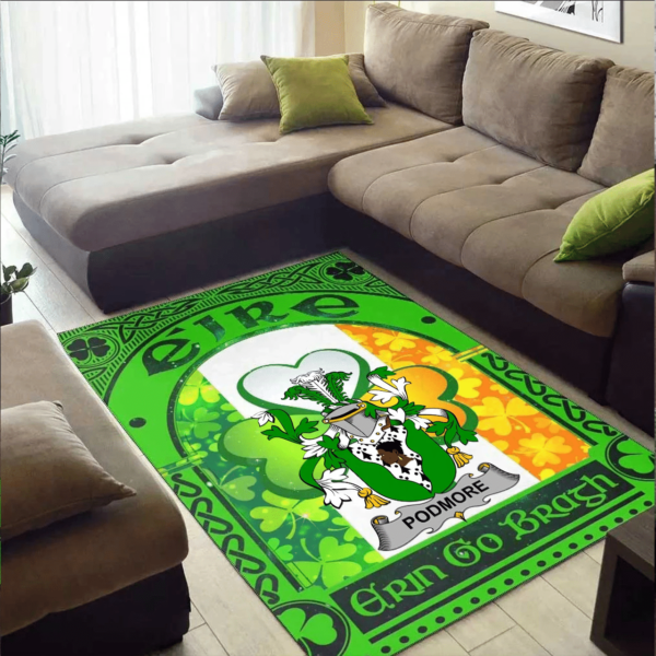 Ireland Area Rug - Podmore Family Crest Area Rug - Irish Shamrock With Ireland Flag - Image 2