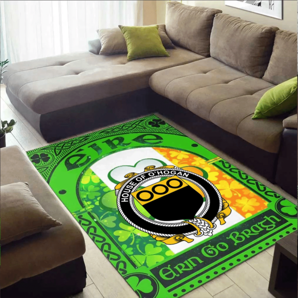 Ireland Area Rug - House of O'HOGAN Family Crest Area Rug - Irish Shamrock With Ireland Flag - Image 2