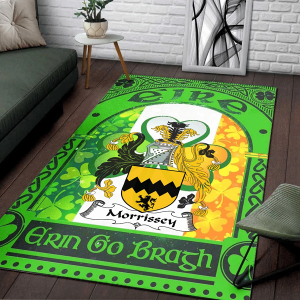 Ireland Area Rug - Morrissey Family Crest Area Rug - Irish Shamrock With Ireland Flag