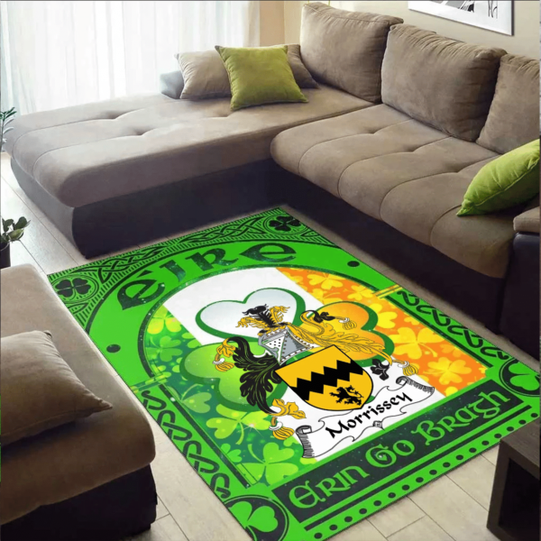 Ireland Area Rug - Morrissey Family Crest Area Rug - Irish Shamrock With Ireland Flag - Image 2