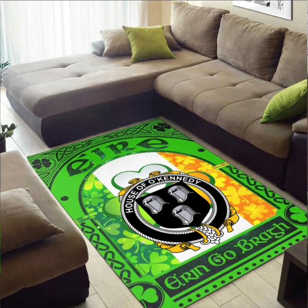 Ireland Area Rug - House of O'KENNEDY Family Crest Area Rug - Irish Shamrock With Ireland Flag - Image 2