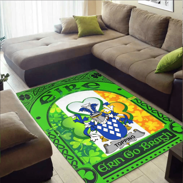 Ireland Area Rug - Topping Family Crest Area Rug - Irish Shamrock With Ireland Flag - Image 2