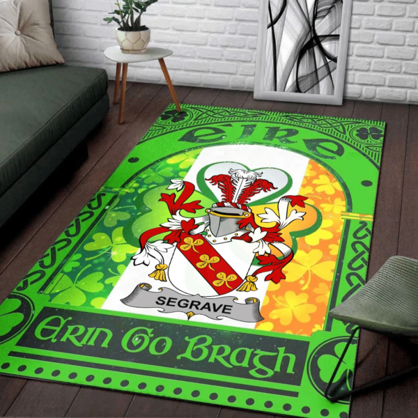 Ireland Area Rug - Segrave Family Crest Area Rug - Irish Shamrock With Ireland Flag