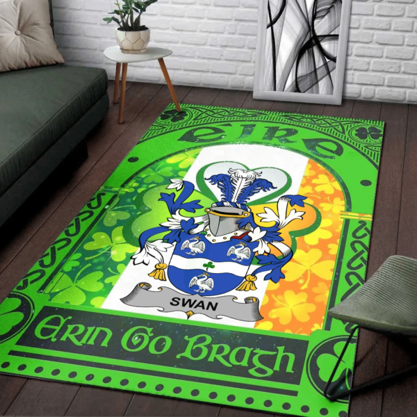 Ireland Area Rug - Swan Family Crest Area Rug - Irish Shamrock With Ireland Flag