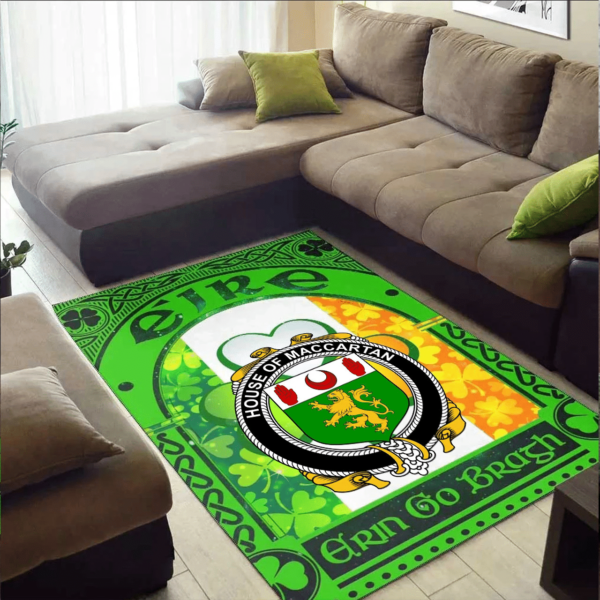 Ireland Area Rug - House of MACCARTAN Family Crest Area Rug - Irish Shamrock With Ireland Flag - Image 2