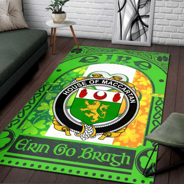 Ireland Area Rug - House of MACCARTAN Family Crest Area Rug - Irish Shamrock With Ireland Flag