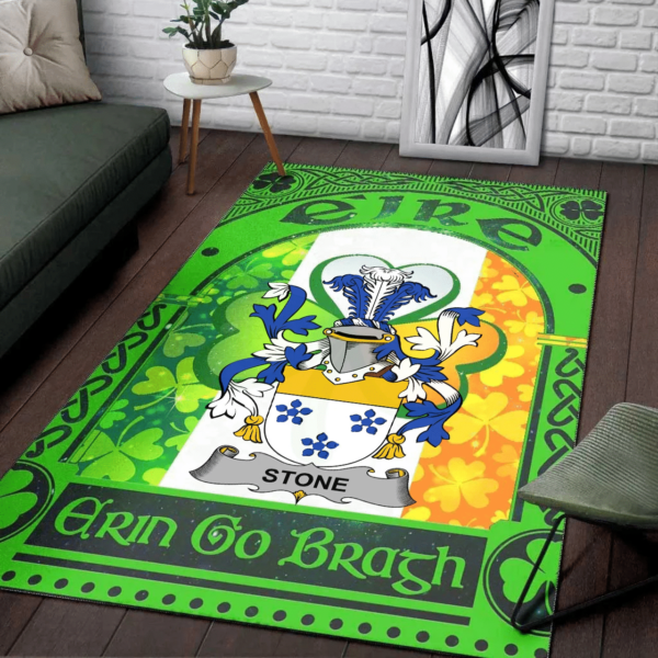 Ireland Area Rug - Stone Family Crest Area Rug - Irish Shamrock With Ireland Flag