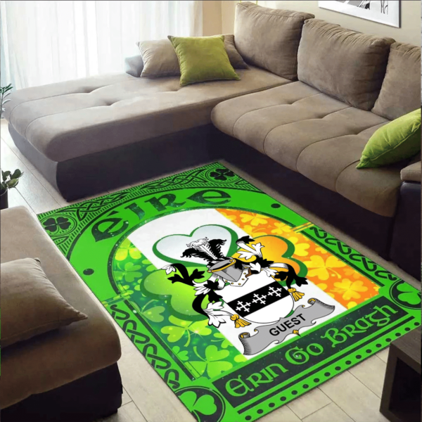 Ireland Area Rug - Guest Family Crest Area Rug - Irish Shamrock With Ireland Flag - Image 2