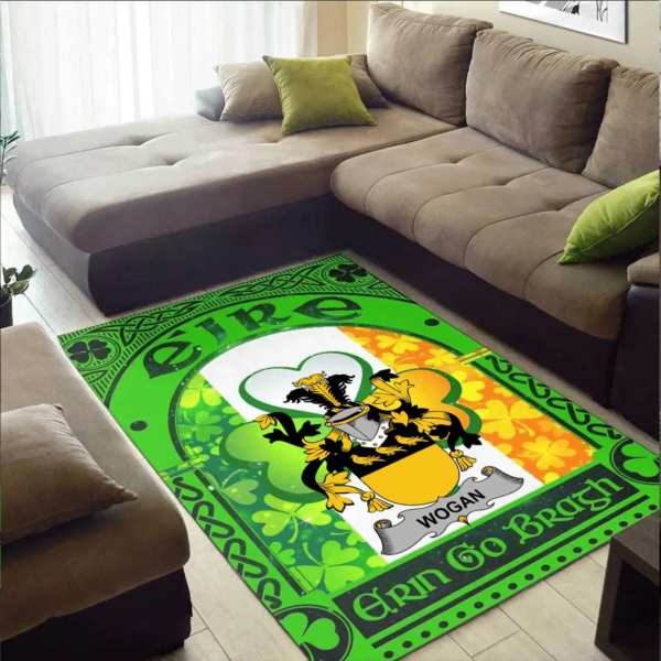 Ireland Area Rug - Wogan Family Crest Area Rug - Irish Shamrock With Ireland Flag - Image 2