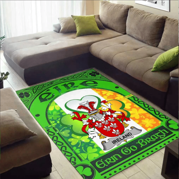 Ireland Area Rug - Ireland Family Crest Area Rug - Irish Shamrock With Ireland Flag - Image 2