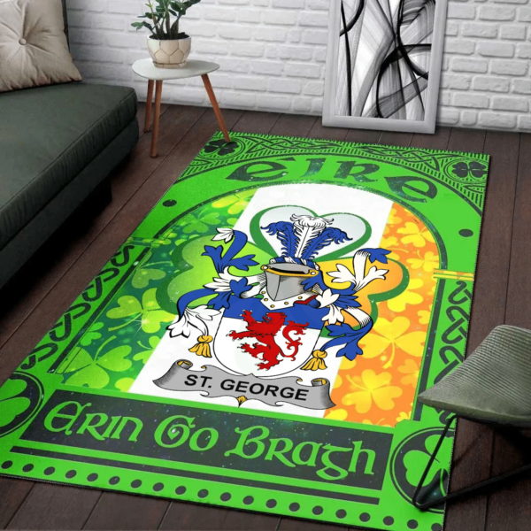 Ireland Area Rug - St. George Family Crest Area Rug - Irish Shamrock With Ireland Flag