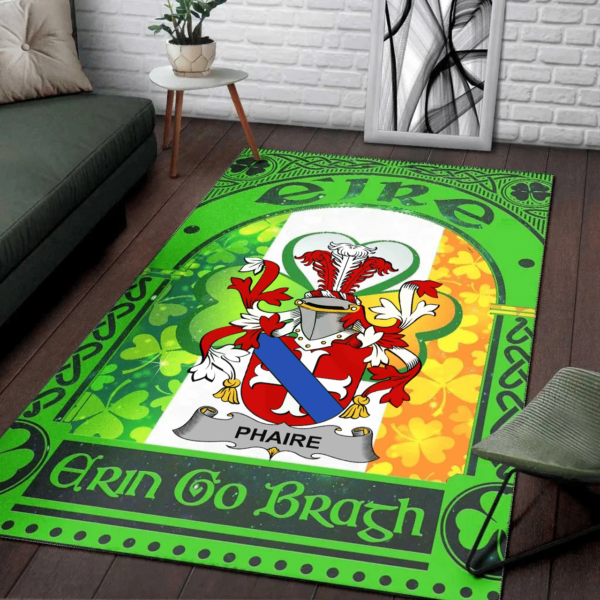 Ireland Area Rug - Phaire Family Crest Area Rug - Irish Shamrock With Ireland Flag