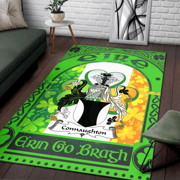 Ireland Area Rug - Connaughton Family Crest Area Rug - Irish Shamrock With Ireland Flag