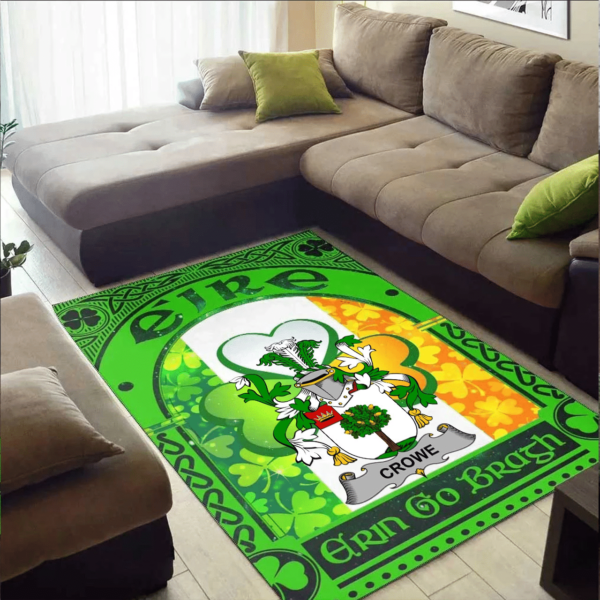 Ireland Area Rug - Crowe or McEnchroe Family Crest Area Rug - Irish Shamrock With Ireland Flag - Image 2