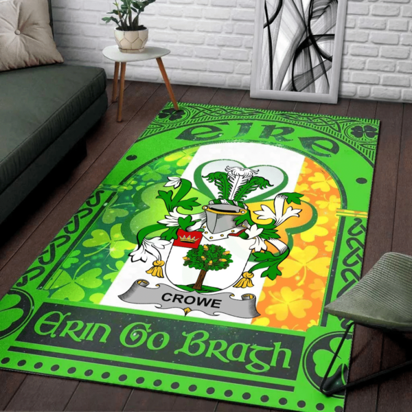 Ireland Area Rug - Crowe or McEnchroe Family Crest Area Rug - Irish Shamrock With Ireland Flag