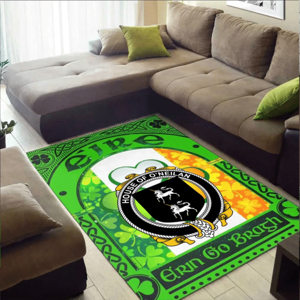 Ireland Area Rug - House of O'NEILAN Family Crest Area Rug - Irish Shamrock With Ireland Flag - Image 2