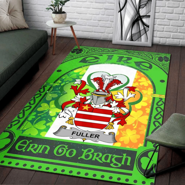 Ireland Area Rug - Fuller Family Crest Area Rug - Irish Shamrock With Ireland Flag