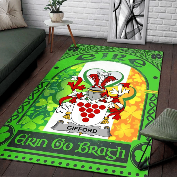 Ireland Area Rug - Gifford Family Crest Area Rug - Irish Shamrock With Ireland Flag