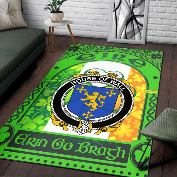 Ireland Area Rug - House of WALL Family Crest Area Rug - Irish Shamrock With Ireland Flag