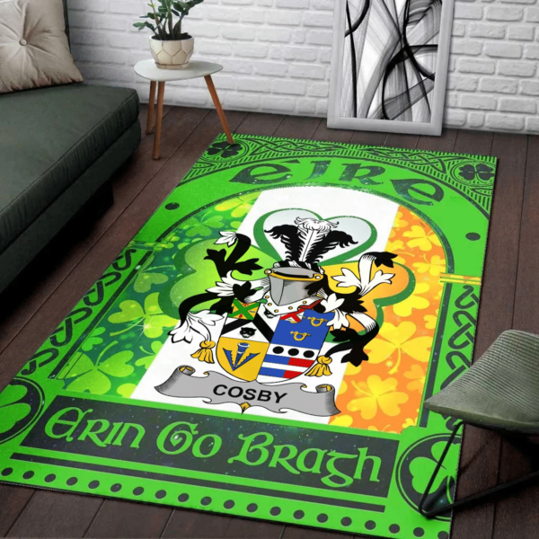 Ireland Area Rug - Cosby (Lord Sydney) Family Crest Area Rug - Irish Shamrock With Ireland Flag