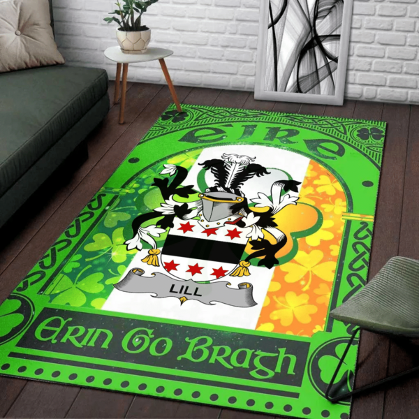 Ireland Area Rug - Lill Family Crest Area Rug - Irish Shamrock With Ireland Flag