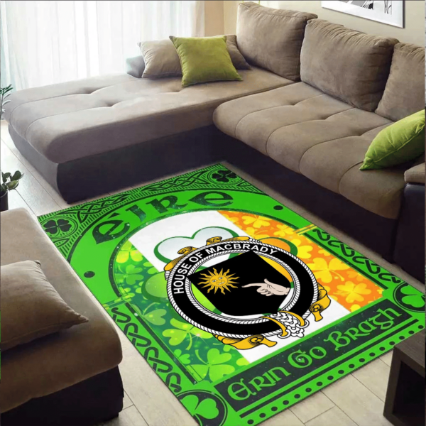 Ireland Area Rug - House of MACBRADY Family Crest Area Rug - Irish Shamrock With Ireland Flag - Image 2