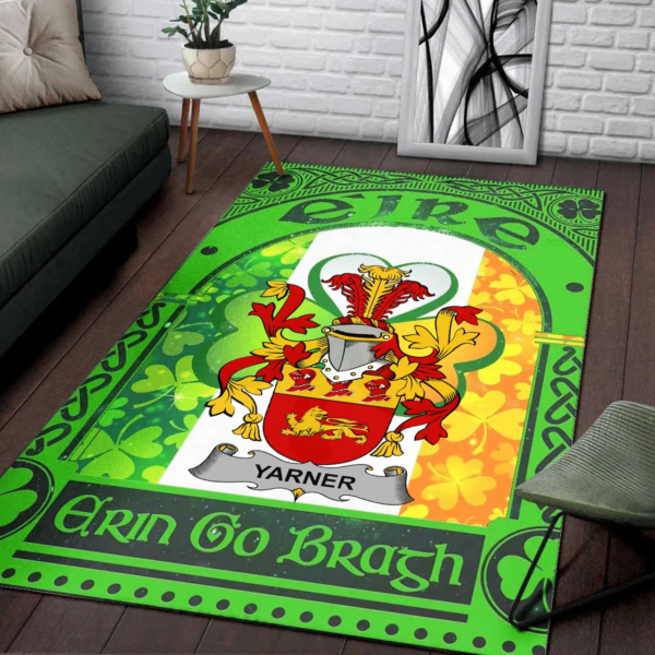 Ireland Area Rug - Yarner Family Crest Area Rug - Irish Shamrock With Ireland Flag