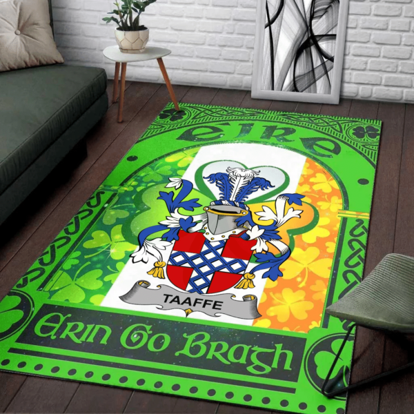 Ireland Area Rug - Taaffe Family Crest Area Rug - Irish Shamrock With Ireland Flag